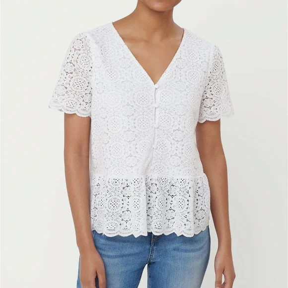 LOFT Tops Nwot Loft White Lace Peplum Top Size Extra Small
